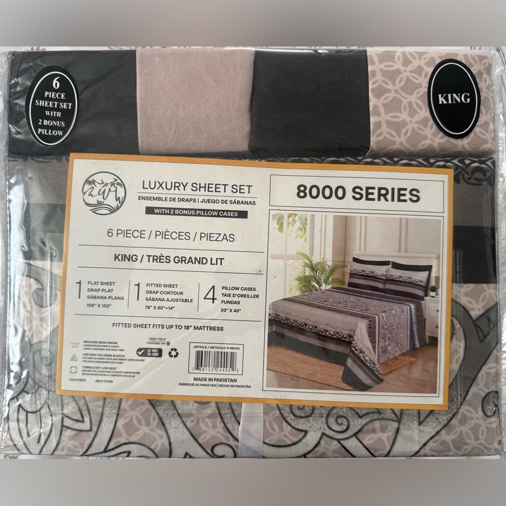 Zay Luxury 8000 Series King Sheet Set -